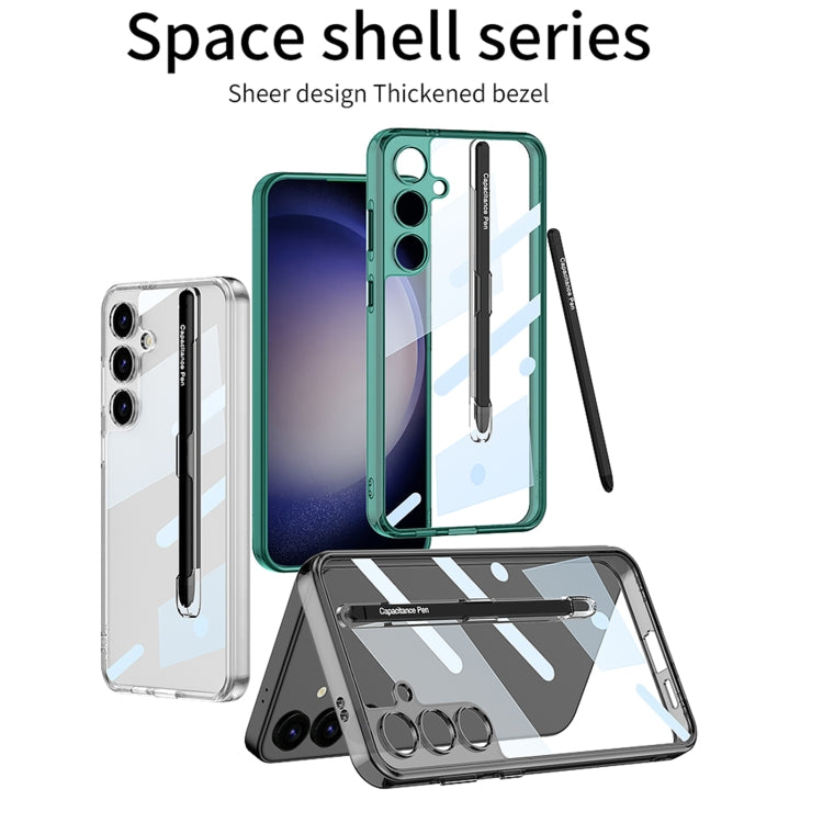 For Samsung Galaxy S24 5G GKK Space Frame Transparent PC + TPU Phone Case with Pen(Transparent Green)