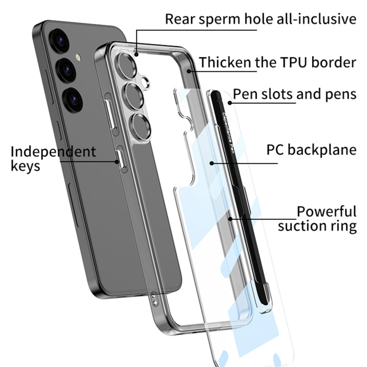 For Samsung Galaxy S24 5G GKK Space Frame Transparent PC + TPU Phone Case with Pen(Transparent Green)