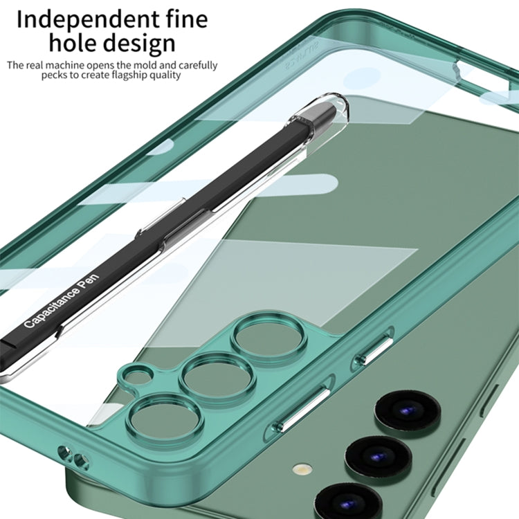 For Samsung Galaxy S24 5G GKK Space Frame Transparent PC + TPU Phone Case with Pen(Transparent Green)