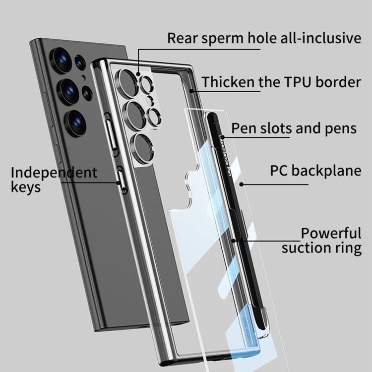 For Samsung Galaxy S24 Ultra 5G GKK Space Frame Transparent PC + TPU Phone Case with Pen(Transparent Green)
