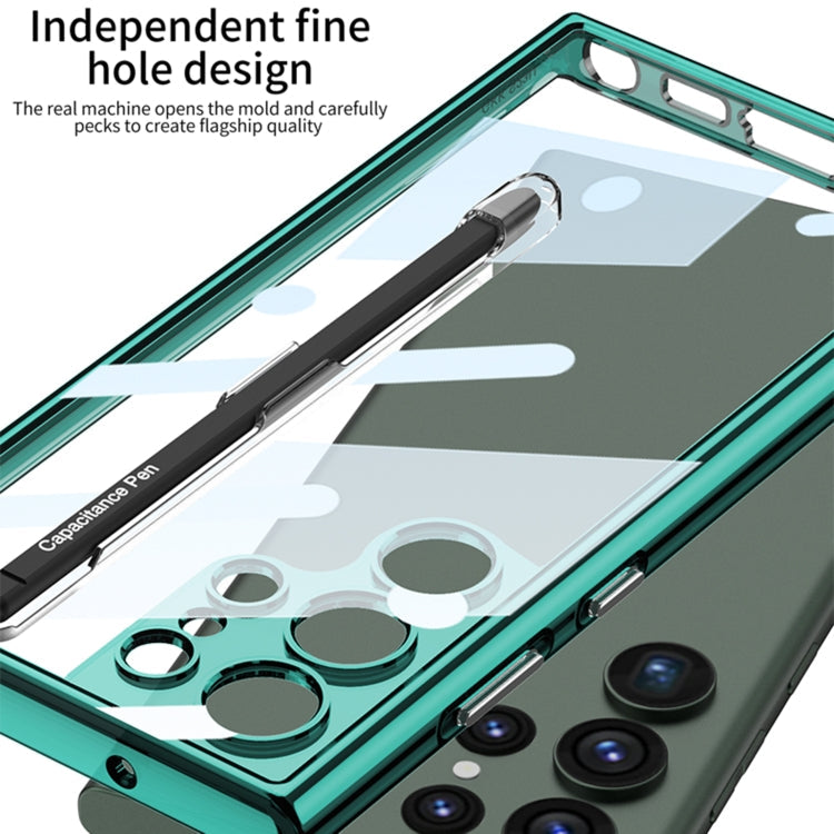 For Samsung Galaxy S24 Ultra 5G GKK Space Frame Transparent PC + TPU Phone Case with Pen(Transparent Green)