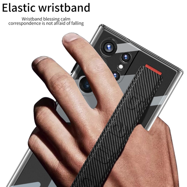 For Samsung Galaxy S24 Ultra 5G GKK Space Frame Transparent PC + TPU Phone Case with Wrist Strap(Carbon Fiber Texture)
