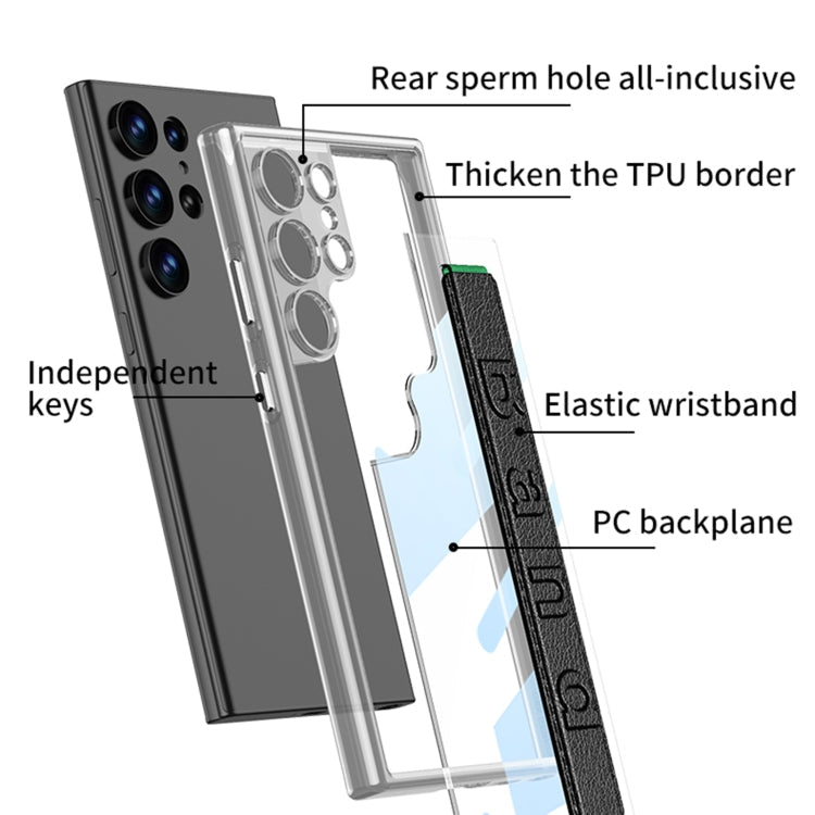 For Samsung Galaxy S24 Ultra 5G GKK Space Frame Transparent PC + TPU Phone Case with Wrist Strap(Carbon Fiber Texture)