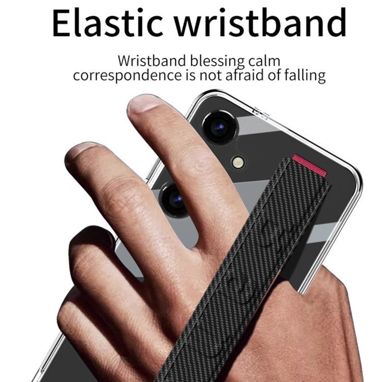 For Samsung Galaxy S24 5G GKK Space Frame Transparent PC + TPU Phone Case with Wrist Strap(Carbon Fiber Texture)