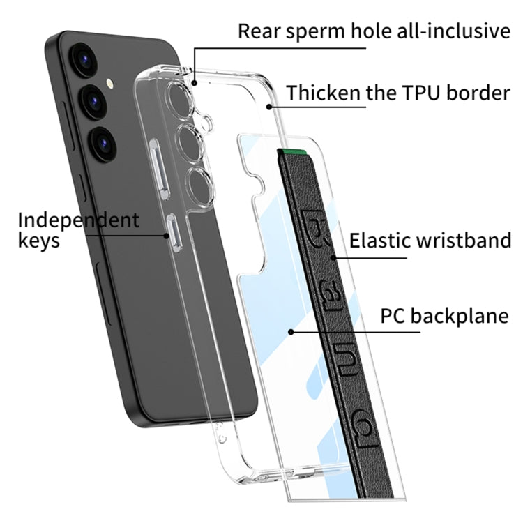 For Samsung Galaxy S24 5G GKK Space Frame Transparent PC + TPU Phone Case with Wrist Strap(Carbon Fiber Texture)