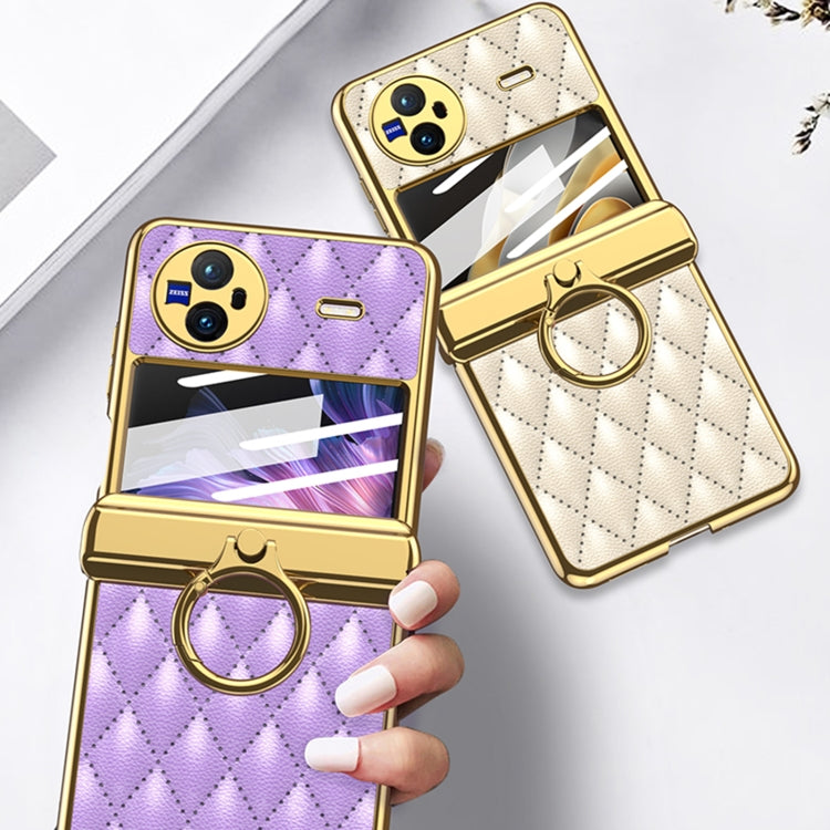For vivo X Flip GKK Integrated Rhombus Pattern Electroplating Leather Magnetic Phone Case with Ring(Gold)