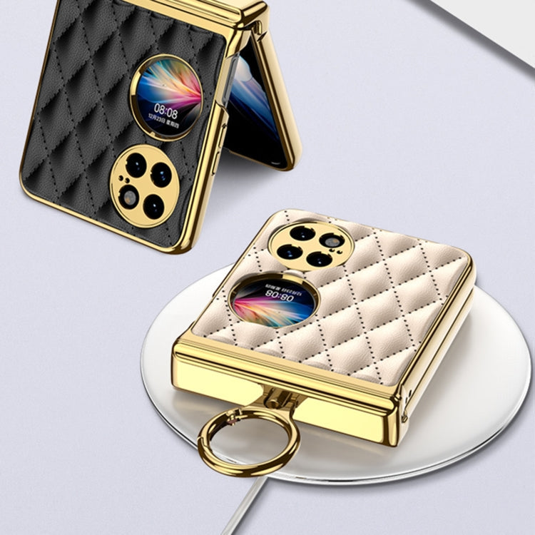 For vivo X Flip GKK Integrated Rhombus Pattern Electroplating Leather Magnetic Phone Case with Ring(Gold)