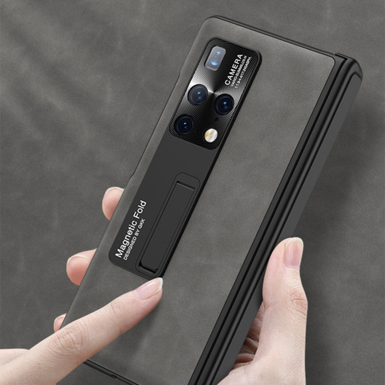 For Huawei Mate X2 GKK Integrated Frosted Leather HD Fold Hinge Phone Case with Holder(Brown)