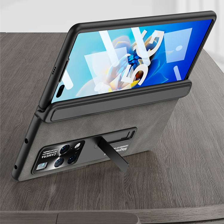 For Huawei Mate X2 GKK Integrated Frosted Fold Hinge Privacy Leather Phone Case with Holder(Black)