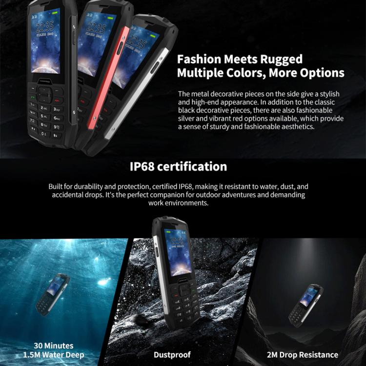 HAMTOD H3 Rugged Phone, EU Version, 2.8 inch T107 ARM CortexTM A7 Quad-core 1.0GHz, Network: 4G, VoLTE, BT, SOS(Black)