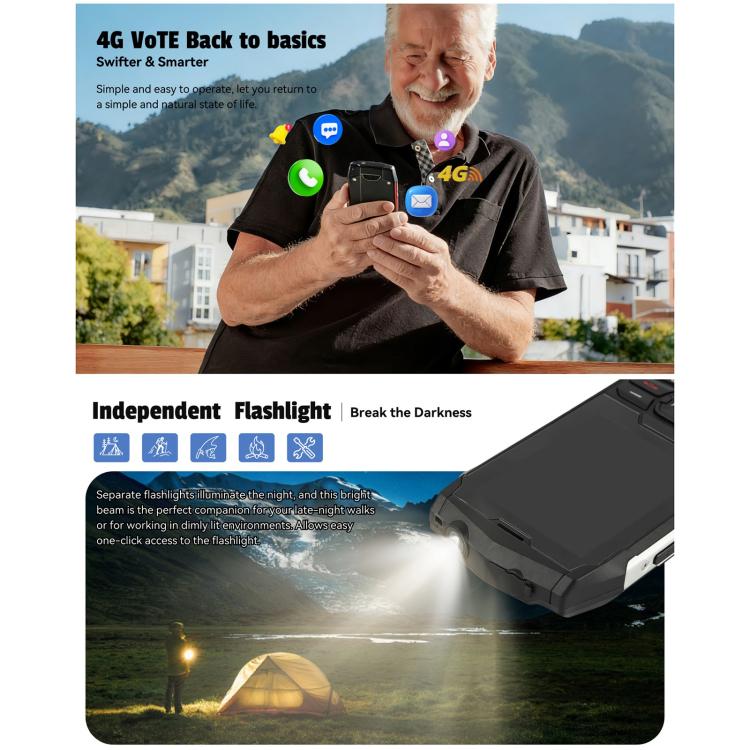 HAMTOD H3 Rugged Phone, EU Version, 2.8 inch T107 ARM CortexTM A7 Quad-core 1.0GHz, Network: 4G, VoLTE, BT, SOS(Silver)