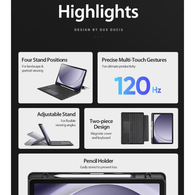 For Samsung Galaxy Tab A9+ DUX DUCIS DK Floating Magnetic Keyboard Leather Tablet Case(Black)