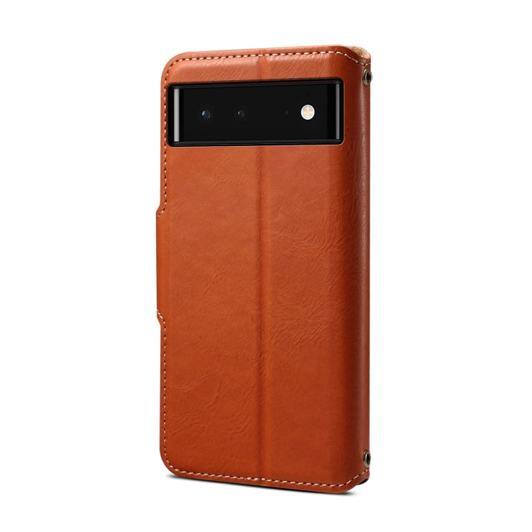 For Google Pixel 6 Denior Cowhide Texture Wallet Style Leather Phone Case(Brown)