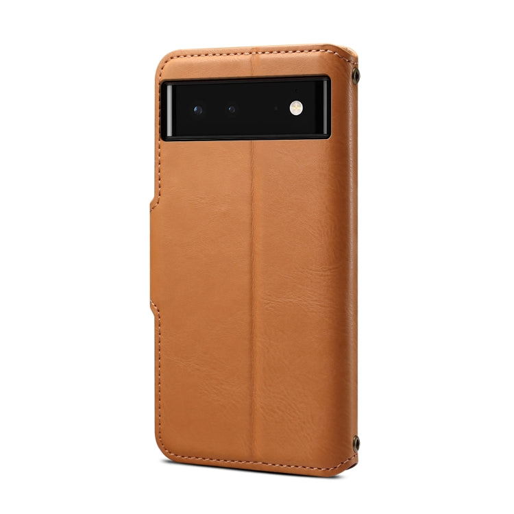 For Google Pixel 6 Denior Cowhide Texture Wallet Style Leather Phone Case(Khaki)