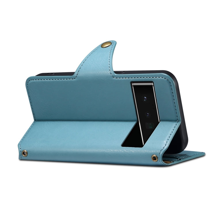 For Google Pixel 6 Pro Denior Cowhide Texture Wallet Style Leather Phone Case(Blue)