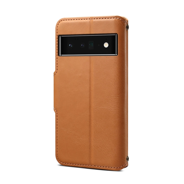For Google Pixel 6 Pro Denior Cowhide Texture Wallet Style Leather Phone Case(Khaki)