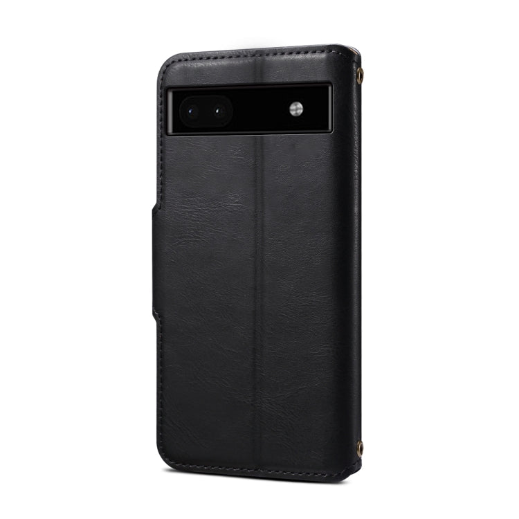For Google Pixel 6a Denior Cowhide Texture Wallet Style Leather Phone Case(Black)
