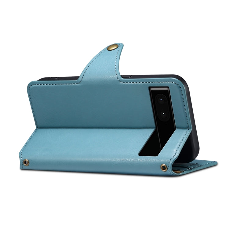 For Google Pixel 6a Denior Cowhide Texture Wallet Style Leather Phone Case(Blue)