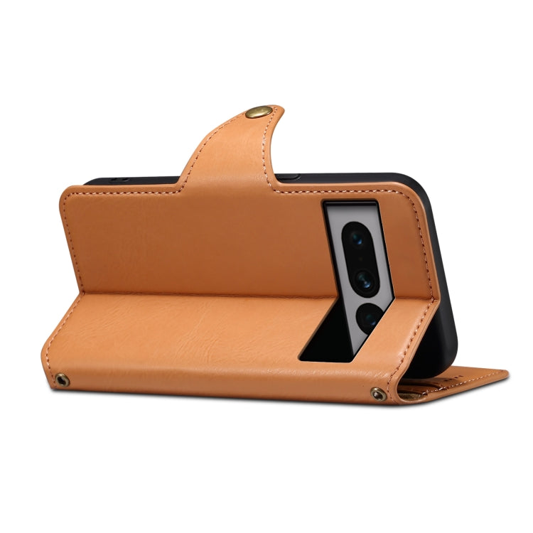 For Google Pixel 7 Pro 5G Denior Cowhide Texture Wallet Style Leather Phone Case(Khaki)