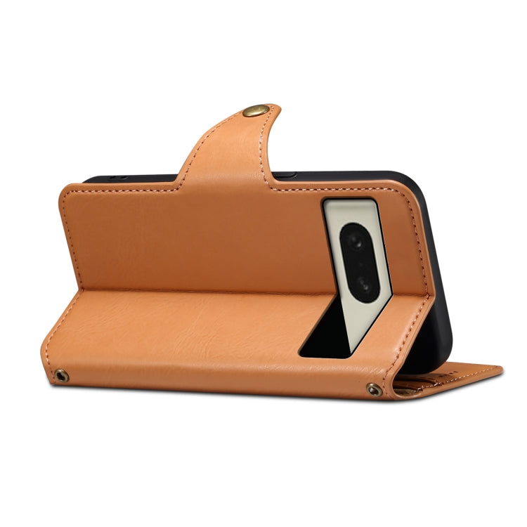 For Google Pixel 8 Denior Cowhide Texture Wallet Style Leather Phone Case(Khaki)