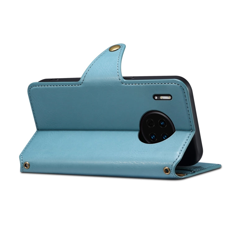 For Huawei Mate 30 Denior Cowhide Texture Wallet Style Leather Phone Case(Blue)