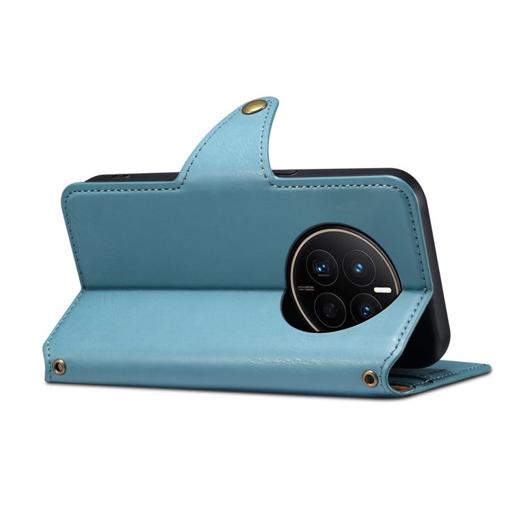 For Huawei Mate 50 Denior Cowhide Texture Wallet Style Leather Phone Case(Blue)
