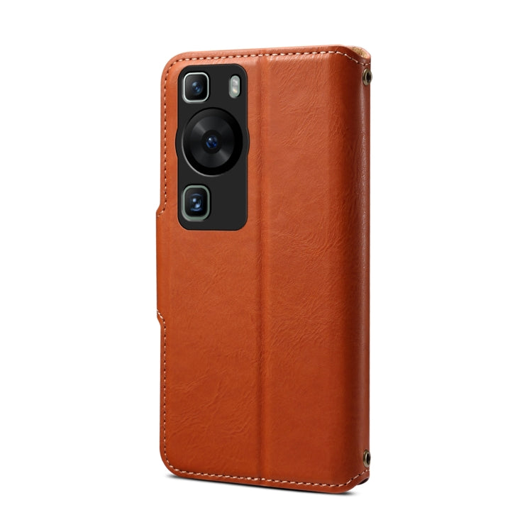 For Huawei P60 Denior Cowhide Texture Wallet Style Leather Phone Case(Brown)