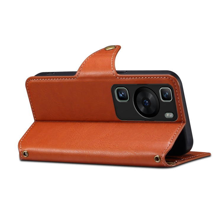For Huawei P60 Denior Cowhide Texture Wallet Style Leather Phone Case(Brown)