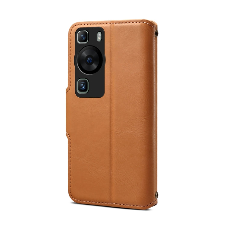 For Huawei P60 Denior Cowhide Texture Wallet Style Leather Phone Case(Khaki)