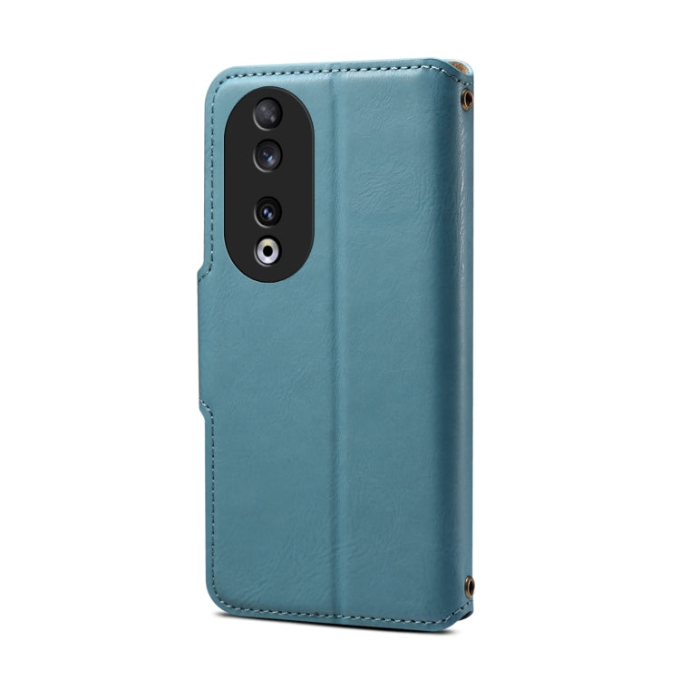 For Honor 90 Denior Cowhide Texture Wallet Style Leather Phone Case(Blue)