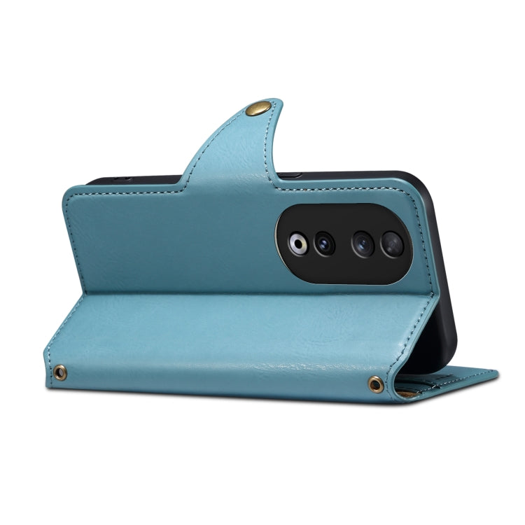 For Honor 90 Denior Cowhide Texture Wallet Style Leather Phone Case(Blue)