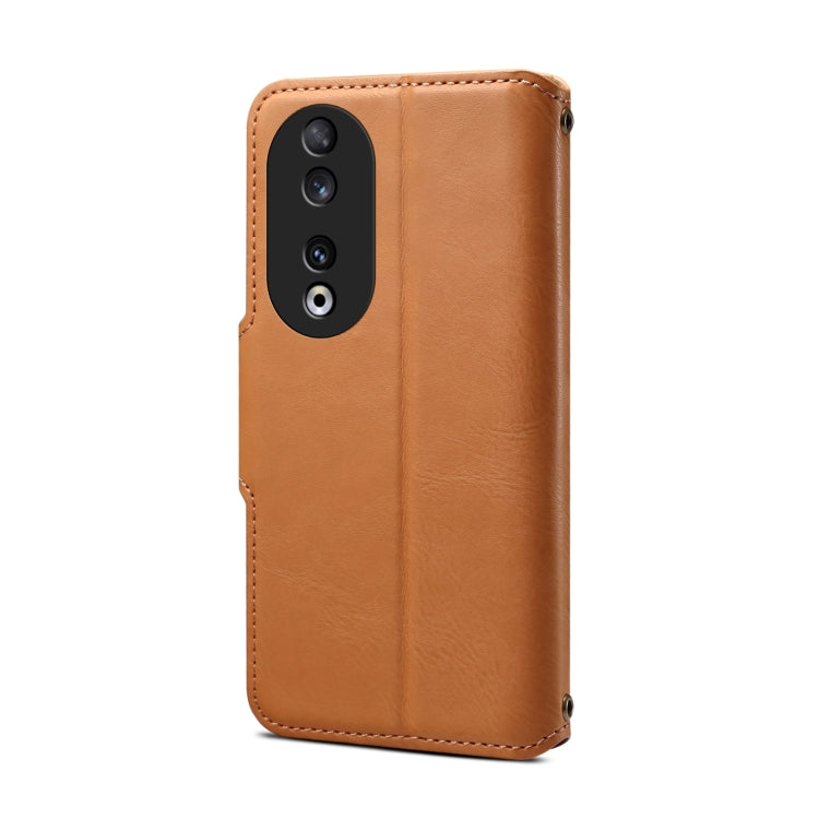 For Honor 90 Denior Cowhide Texture Wallet Style Leather Phone Case(Khaki)