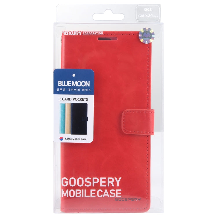 For Samsung Galaxy S24 Ultra 5G GOOSPERY BLUE MOON Crazy Horse Texture Leather Phone Case(Red)