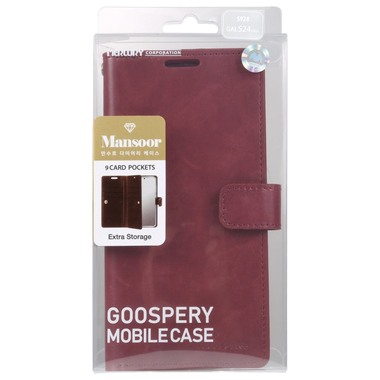 For Samsung Galaxy S24 Ultra 5G GOOSPERY MANSOOR DIARY 9 Card Slots Leather Phone Case(Wine Red)