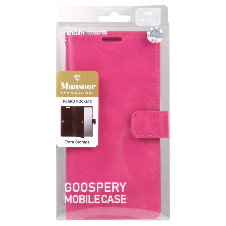 For Samsung Galaxy S24 Ultra 5G GOOSPERY MANSOOR DIARY 9 Card Slots Leather Phone Case(Rose Red)