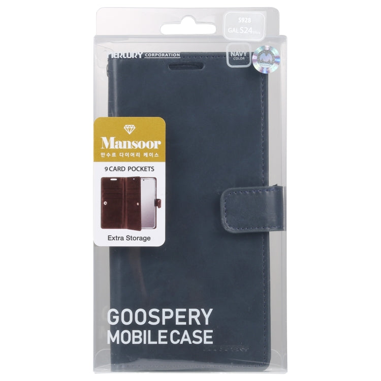 For Samsung Galaxy S24 Ultra 5G GOOSPERY MANSOOR DIARY 9 Card Slots Leather Phone Case(Dark Blue)