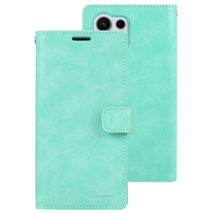 For Samsung Galaxy S24 Ultra 5G GOOSPERY MANSOOR DIARY 9 Card Slots Leather Phone Case(Mint Green)