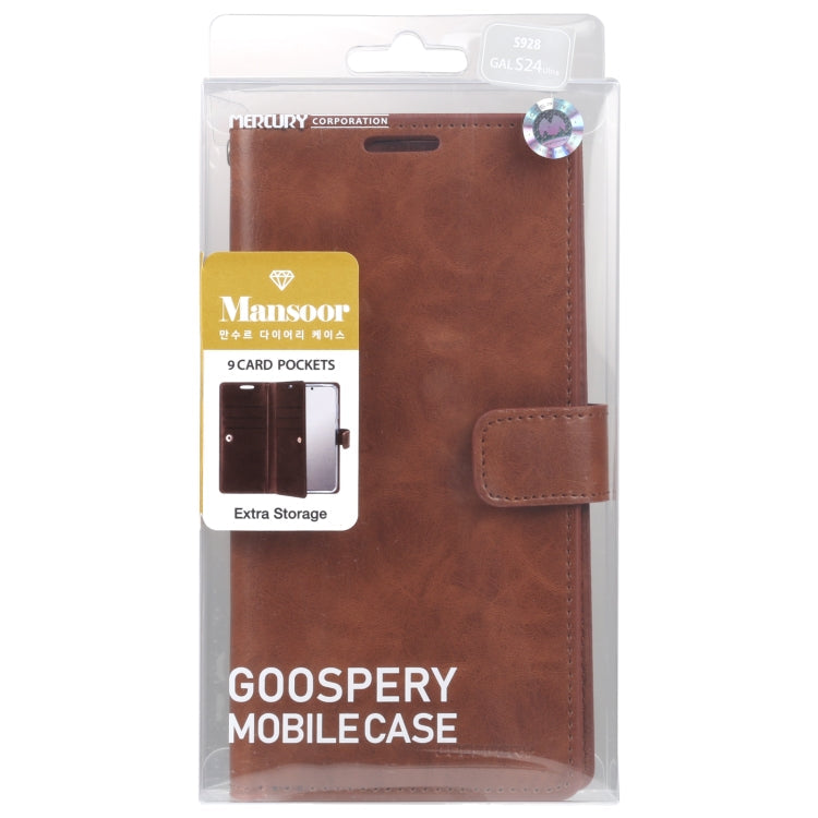 For Samsung Galaxy S24 Ultra 5G GOOSPERY MANSOOR DIARY 9 Card Slots Leather Phone Case(Brown)