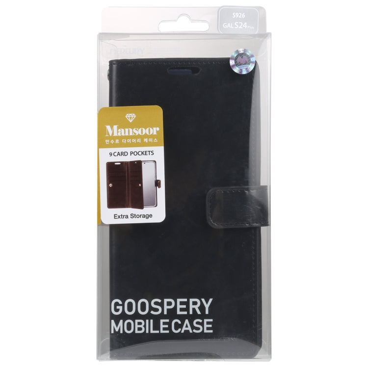 For Samsung Galaxy S24+ 5G GOOSPERY MANSOOR DIARY 9 Card Slots Leather Phone Case(Black)