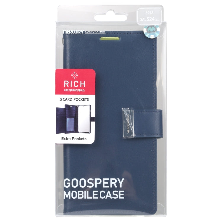For Samsung Galaxy S24 Ultra 5G GOOSPERY RICH DIARY Crazy Horse Texture Leather Phone Case(Blue)
