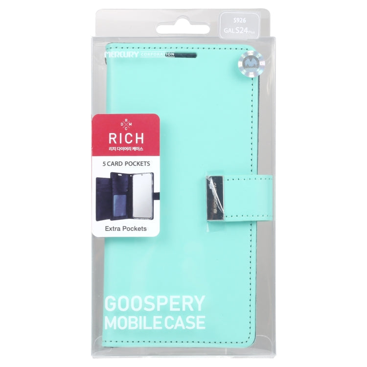 For Samsung Galaxy S24+ 5G GOOSPERY RICH DIARY Crazy Horse Texture Leather Phone Case(Mint Green)