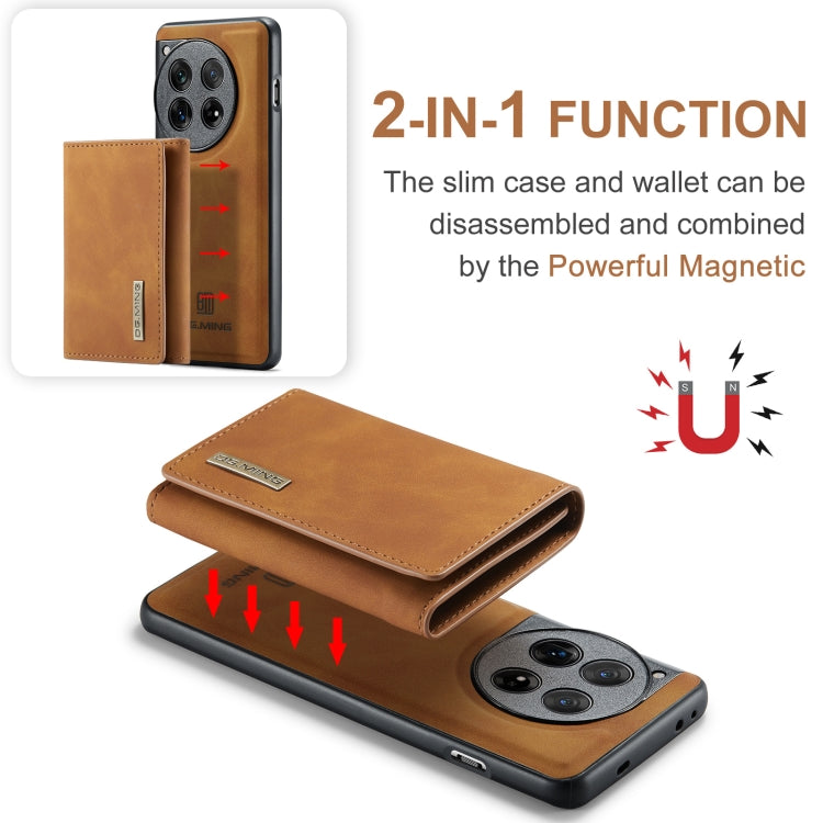 For OnePlus 12 DG.MING M1 Series 3-Fold Multi Card Wallet + Magnetic Phone Case(Brown)