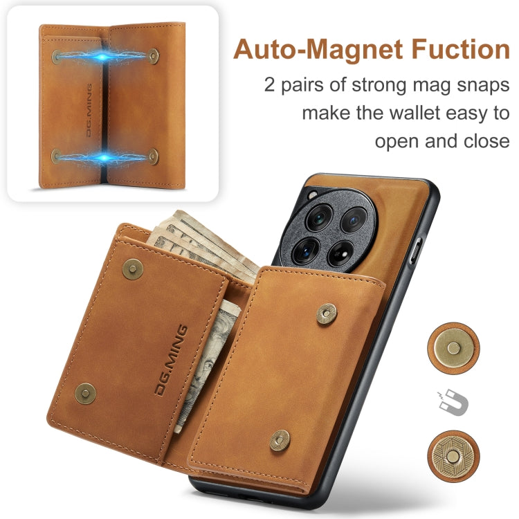 For OnePlus 12 DG.MING M1 Series 3-Fold Multi Card Wallet + Magnetic Phone Case(Brown)