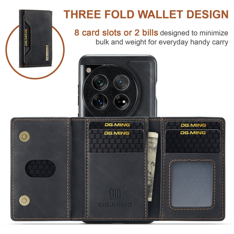 For OnePlus 12 DG.MING M2 Series 3-Fold Multi Card Bag + Magnetic Phone Case(Black)