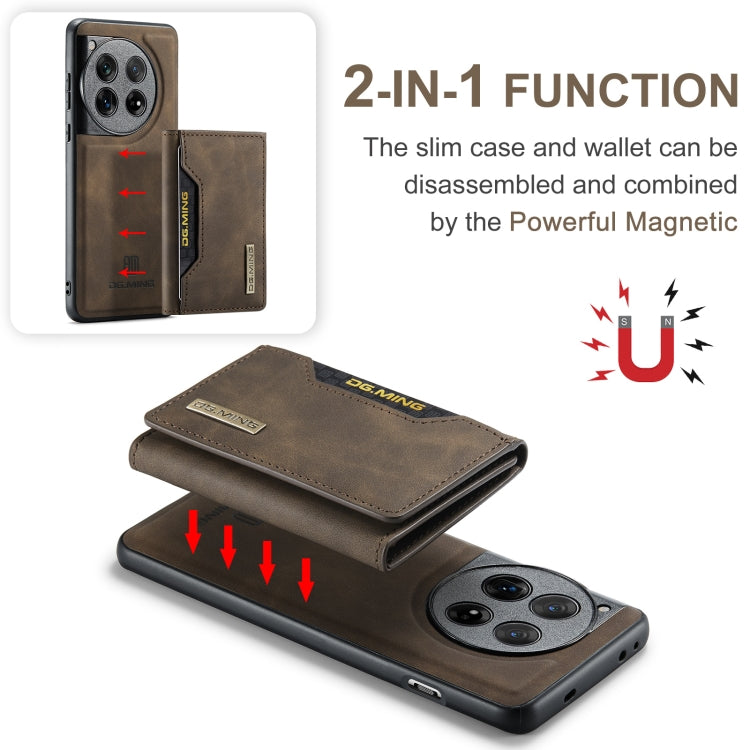 For OnePlus 12 DG.MING M2 Series 3-Fold Multi Card Bag + Magnetic Phone Case(Coffee)