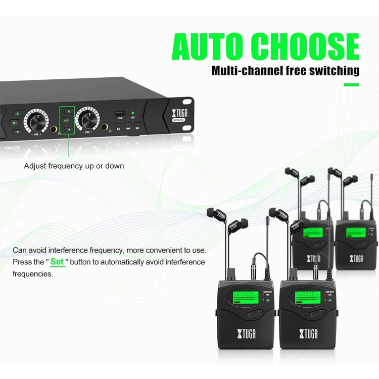 XTUGA RW2090 Professional Stage Wireless 2 Channel In Ear Monitoring System 2 in 1(AU Plug)