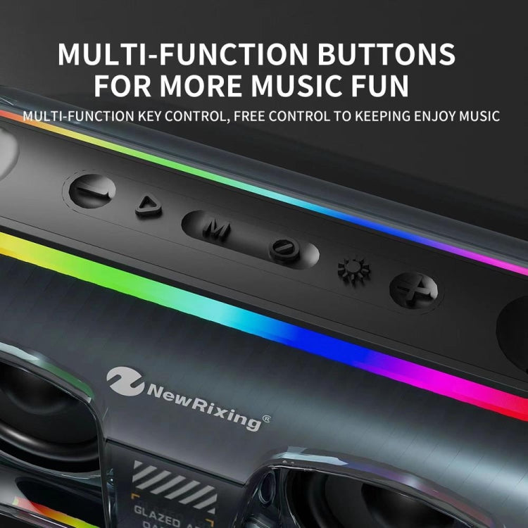 New Rixing NR8806 Portable Outdoor Wireless Bluetooth Speaker RGB Colorful Subwoofer, Style:Dual Mic(Black)