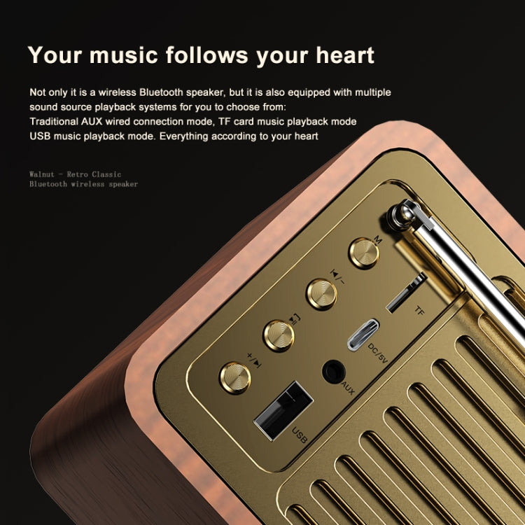 OneDer JY82 Wooden Retro Styling Wireless Speaker HIFI Classic FM Radio Support TF / U-Disk / AUX(Leather Green)