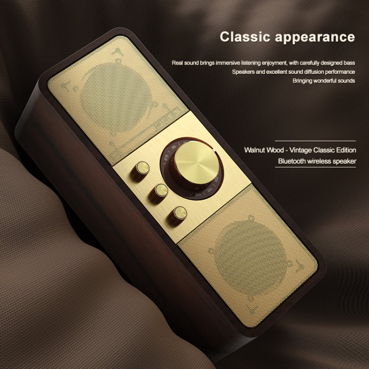 OneDer JY82 Wooden Retro Styling Wireless Speaker HIFI Classic FM Radio Support TF / U-Disk / AUX(Walnut Wood)