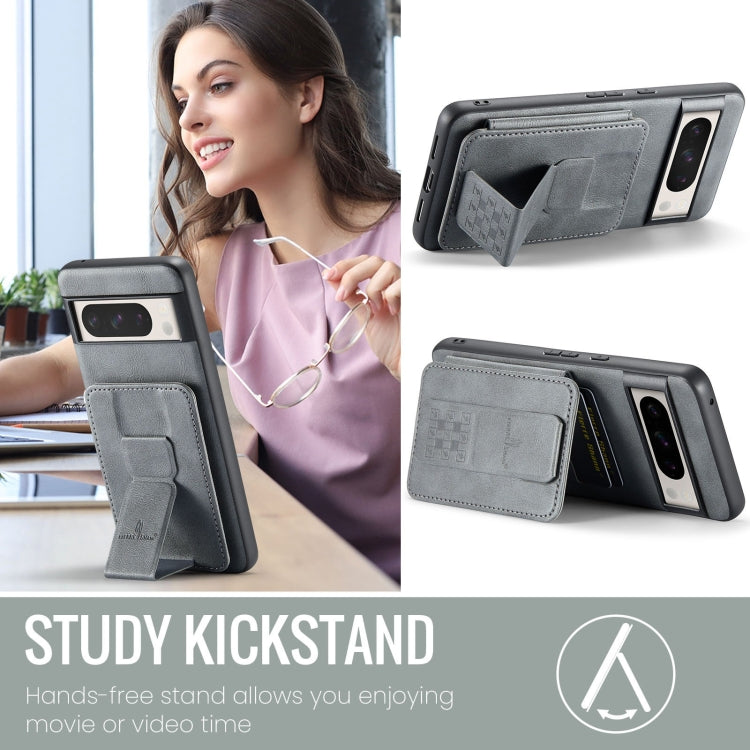 For Google Pixel 8a Fierre Shann Oil Wax Cow Leather Card Holder Back Phone Case(Grey)